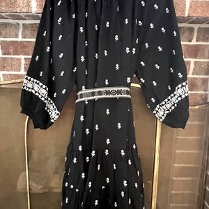 Black embroidered mini dress